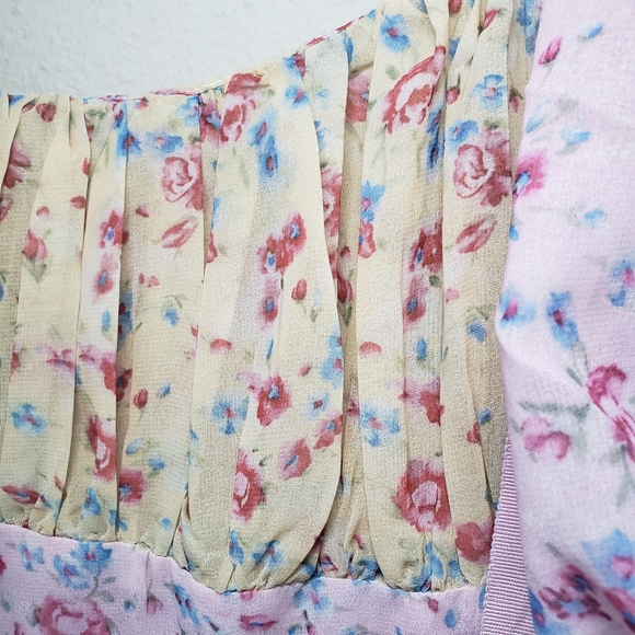 Floral Chiffon Multi-Color Square Neck Puff Sleeve Maxi Dress - Picture 6 of 16